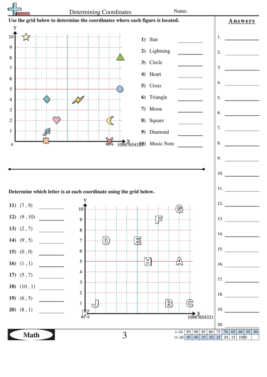 Determining Coordinates Worksheet Printable pdf