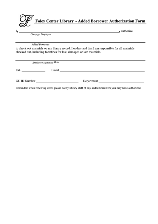 Sample Added Borrower Authorization Form Printable pdf