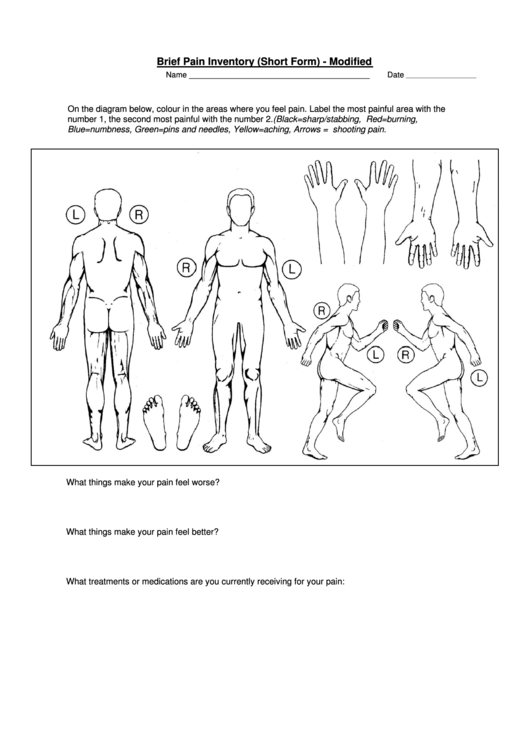 Brief Pain Inventory Template (Short Form) - Modified Printable pdf