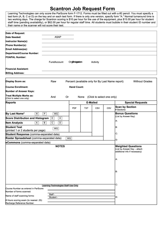 Fillable Scantron Job Request Form Printable pdf