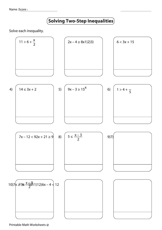 Solving Two-Step Inequalities Worksheet Printable pdf