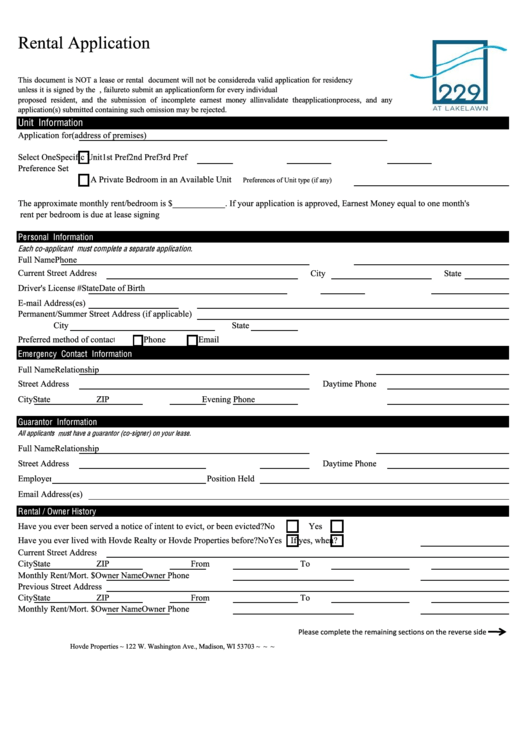 Rental Application 229 At Lakeawn Printable pdf