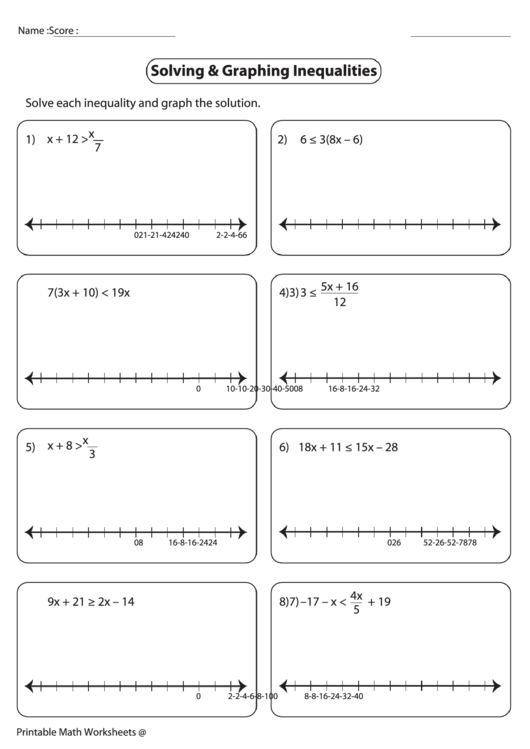 Solving & Graphing Inequalities Worksheet Printable pdf