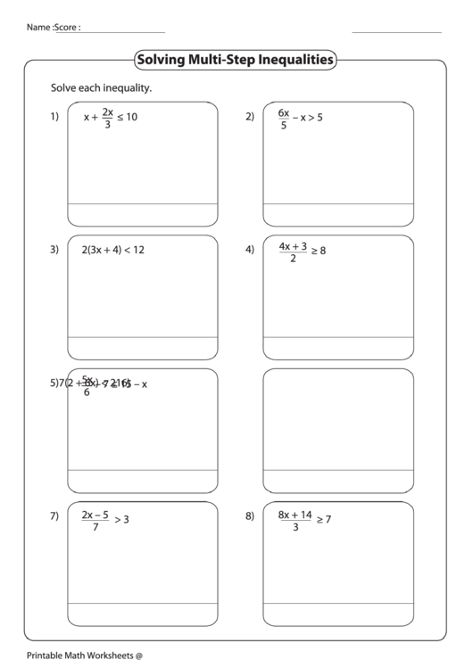 Solving Multi-Step Inequalities Worksheet Printable pdf