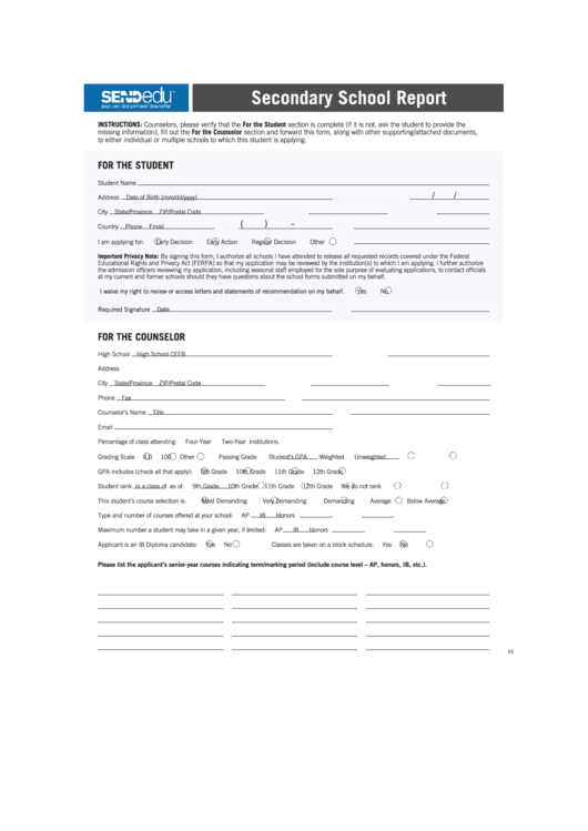 Fillable Secondary School Report Printable pdf
