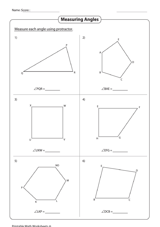 Measuring Angles Worksheet Printable pdf