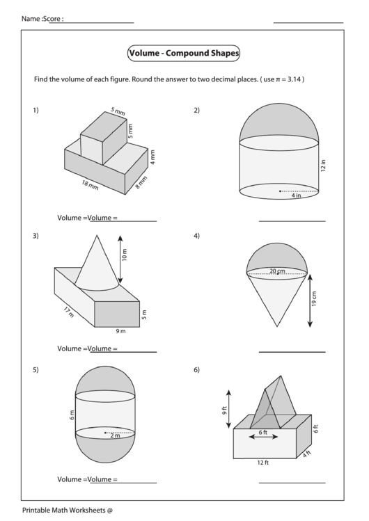 Volume Compound Shapes Worksheet Printable Pdf Download