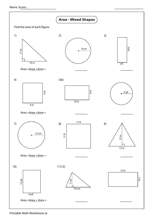 area mixed shapes worksheet printable pdf download