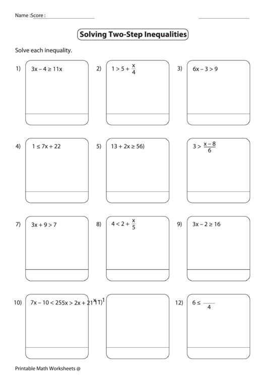 Solving Two-Step Inequalities Worksheet Printable pdf