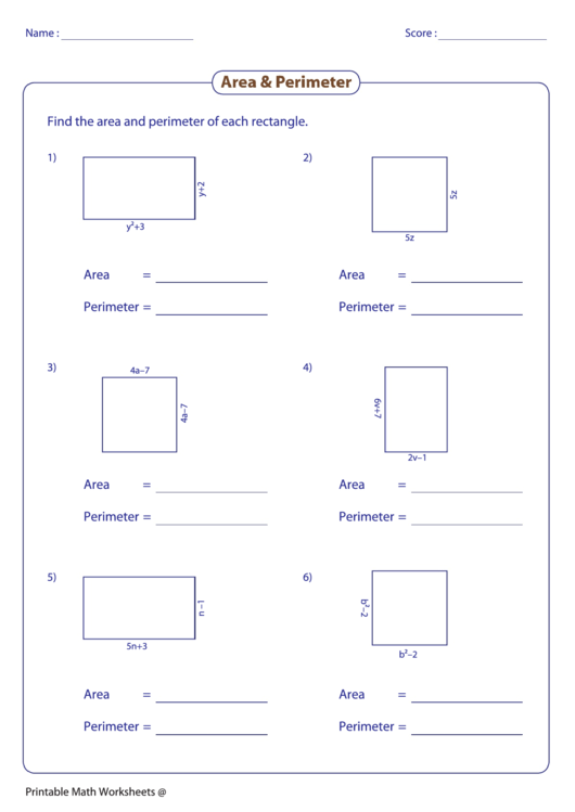 Area & Perimeter Worksheet Printable pdf