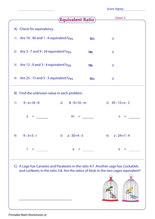 Equivalent Ratio Worksheet Printable pdf