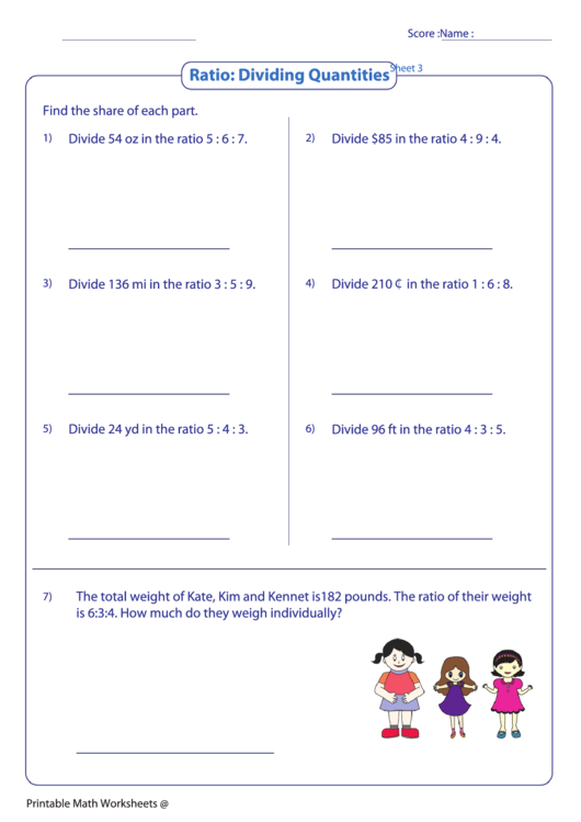 Dividing Numbers Into Ratios Worksheet