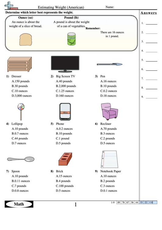 Estimating Weight American printable pdf download
