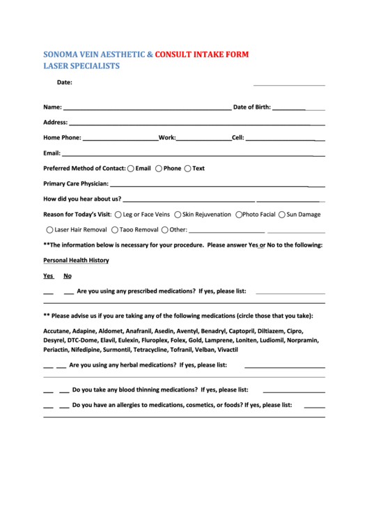 Consult Intake Form Printable pdf