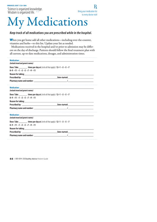 My Medications List Template Printable pdf
