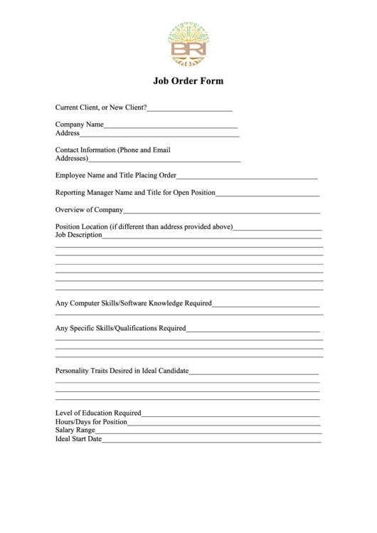 Job Order Form Printable pdf