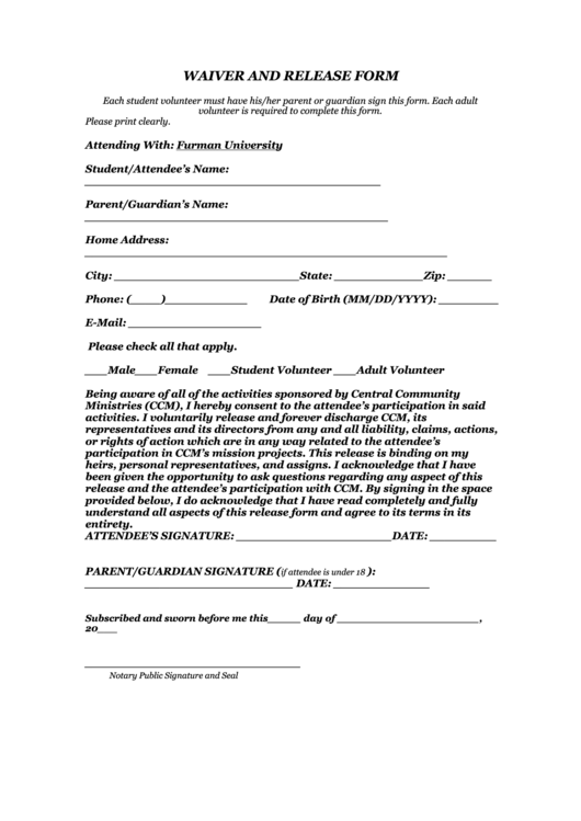 Waiver And Release Form