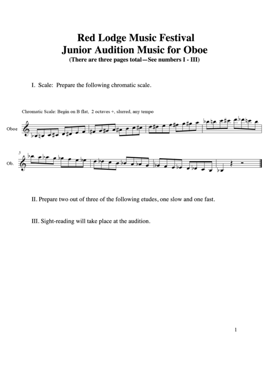 Junior Audition Music For Oboe Printable pdf
