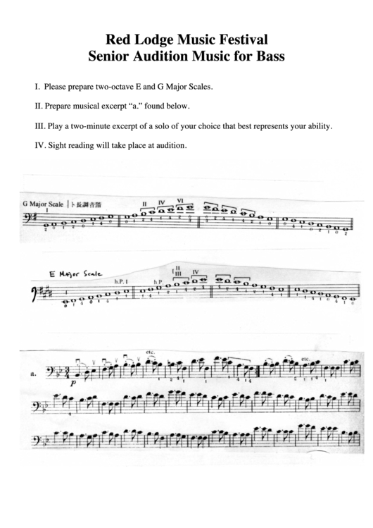 Senior Audition Music For Bass Printable pdf