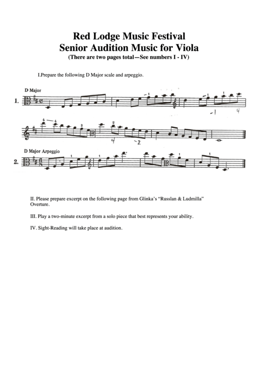 Senior Audition Music For Viola Printable pdf