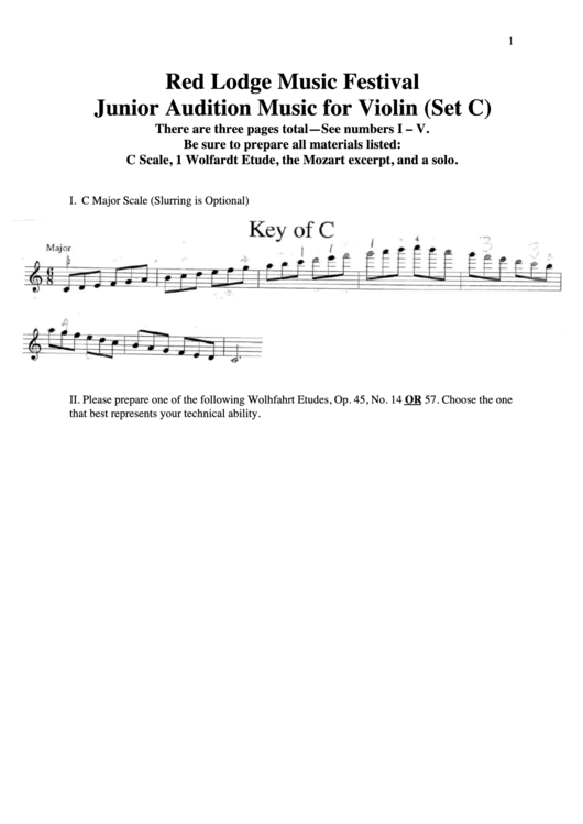 Junior Audition Music For Violin Printable pdf