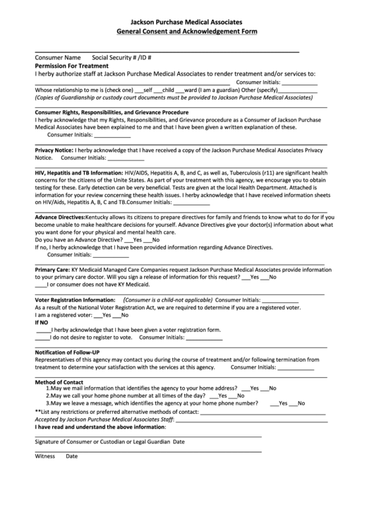 General Consent And Acknowledgement Form