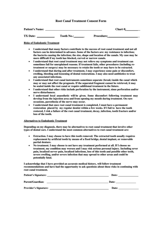 Root Canal Treatment Consent Form Printable pdf