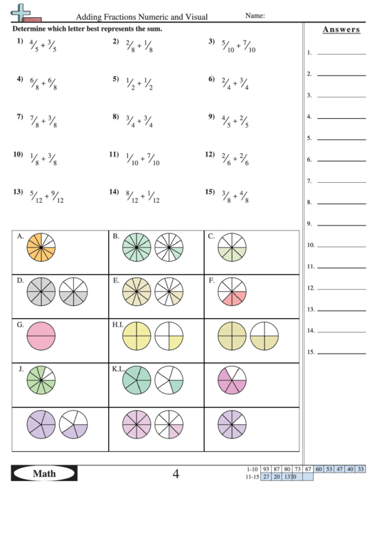 Adding Fractions Numeric And Visual Worksheet Printable pdf