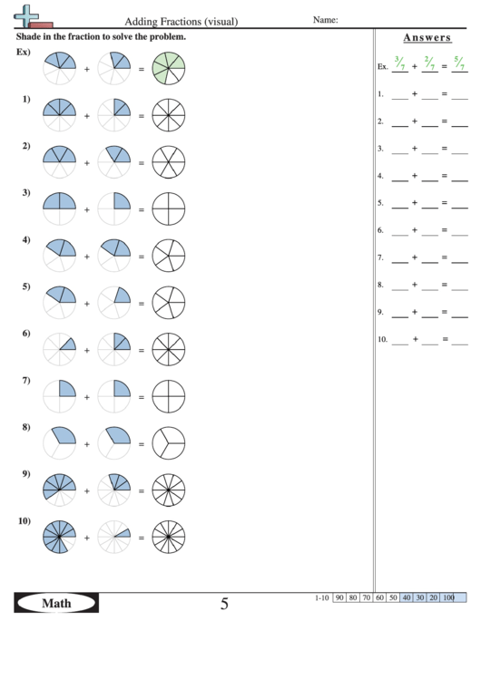 Adding Fractions (Visual) Worksheet With Answer Key Printable pdf