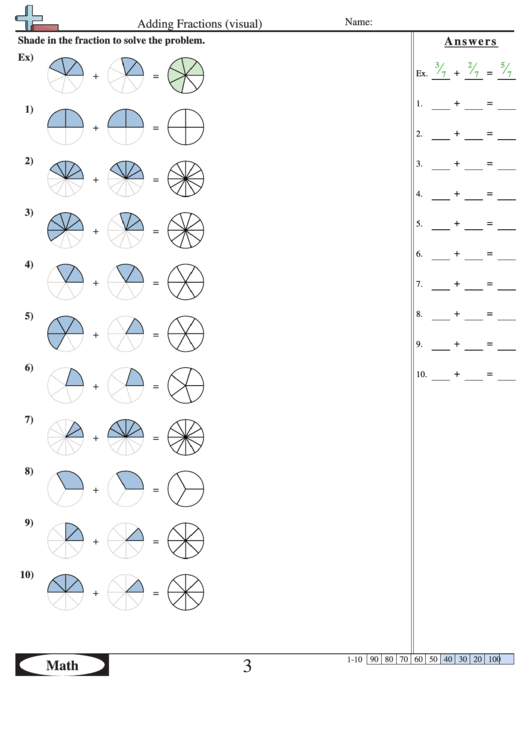 Adding Fractions (Visual) Worksheet With Answer Key Printable pdf