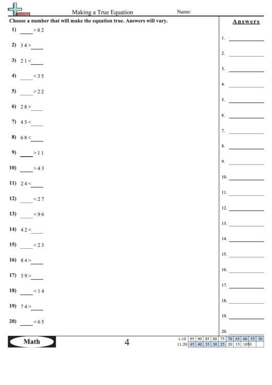 Making A True Equation Worksheet With Answer Key Printable pdf