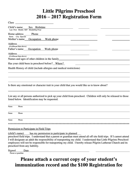 Preschool Registration Form