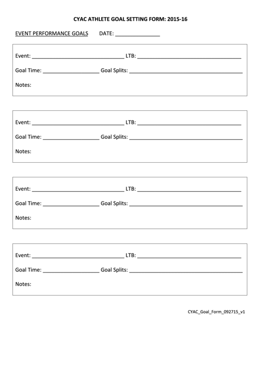 Cyac Athlete Goal Setting Form Printable pdf