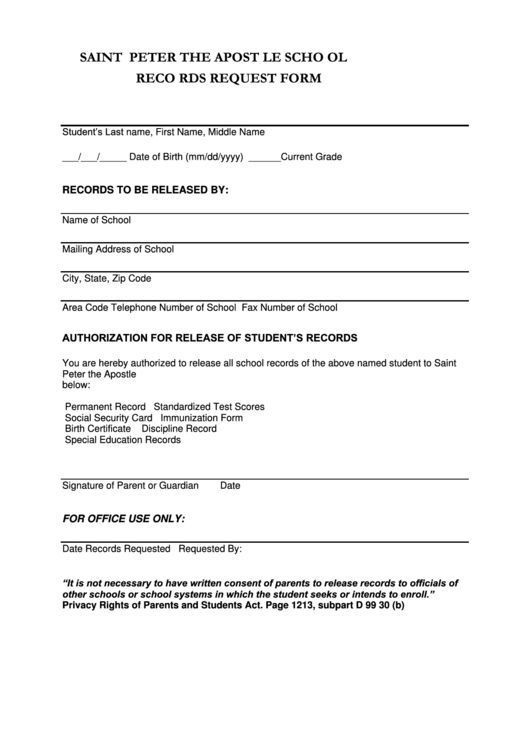 School Records Request Form printable pdf download