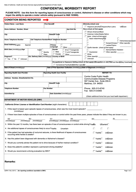 Confidential Morbidity Report printable pdf download