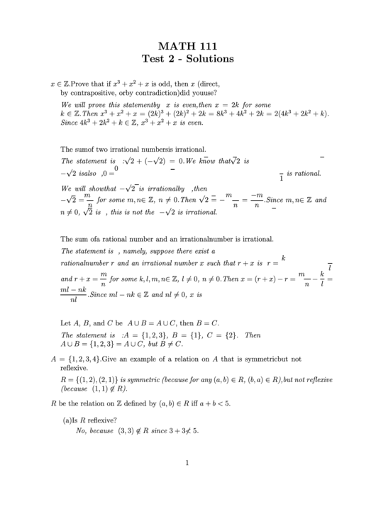 Math 111 Test Template Printable pdf