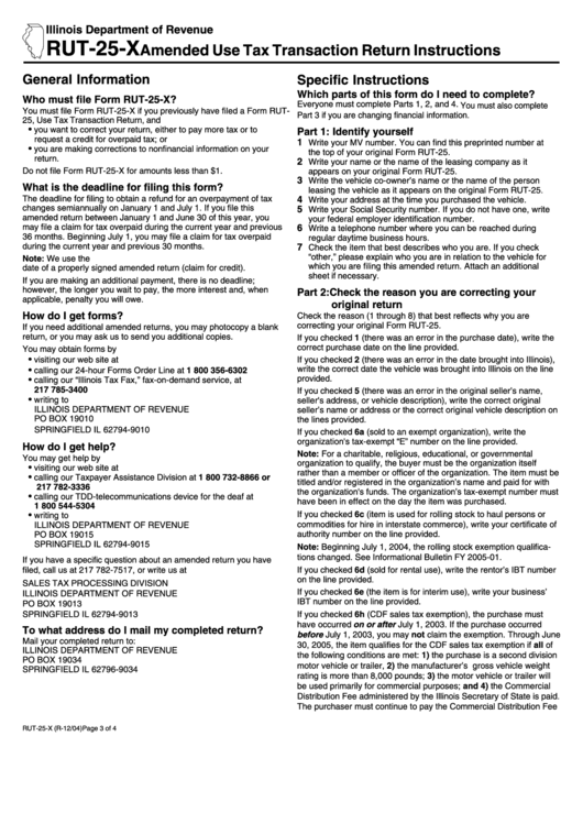 Rut 25 X Amended Use Tax Transaction Return Instructions Printable Pdf Download