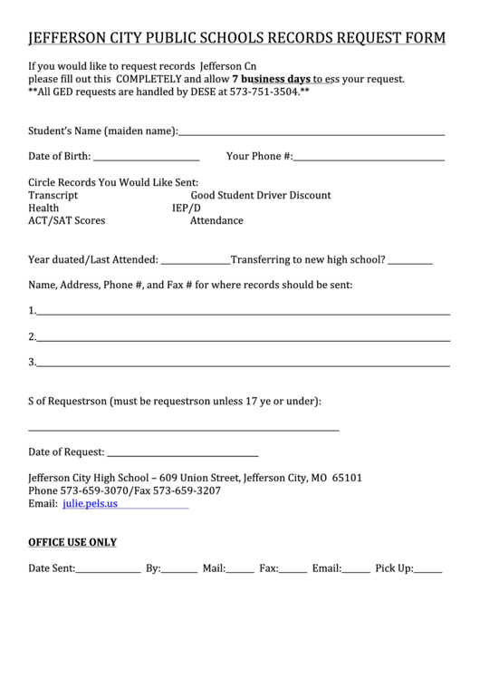 Schools Records Request Form Printable pdf