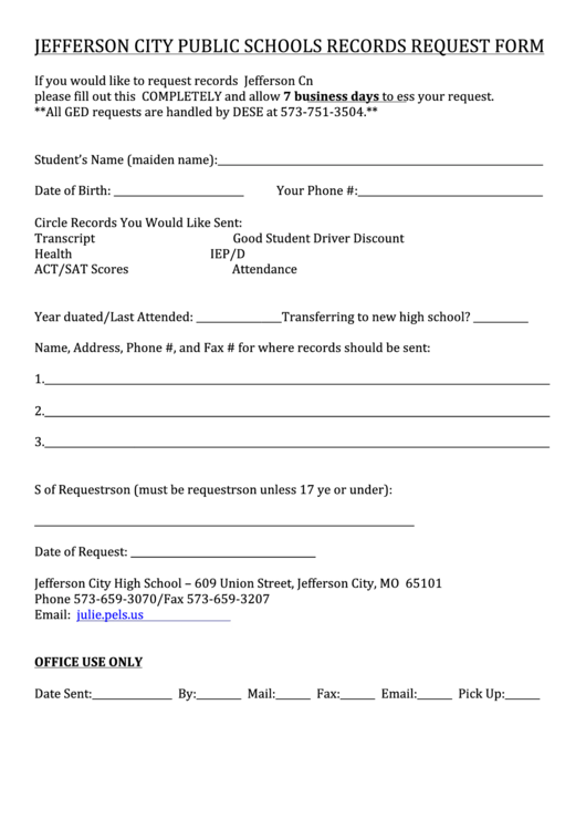 Schools Records Request Form Printable Pdf Download