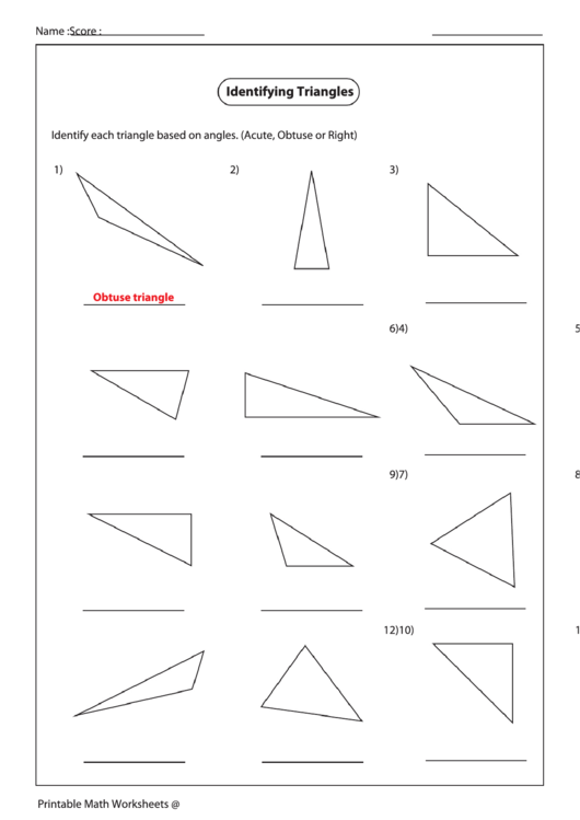 Identifying Triangles Worksheet Template Printable pdf