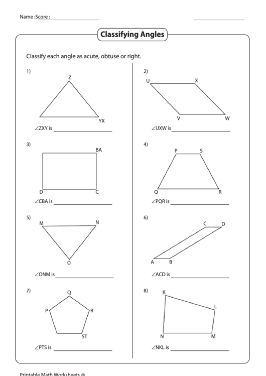 Classifying Angles Worksheet Printable Pdf Download