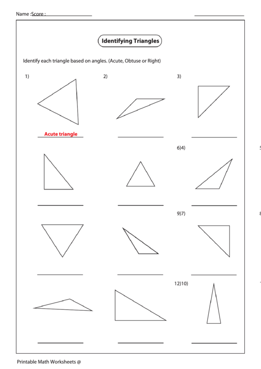 Identifying Triangles Worksheet Printable pdf