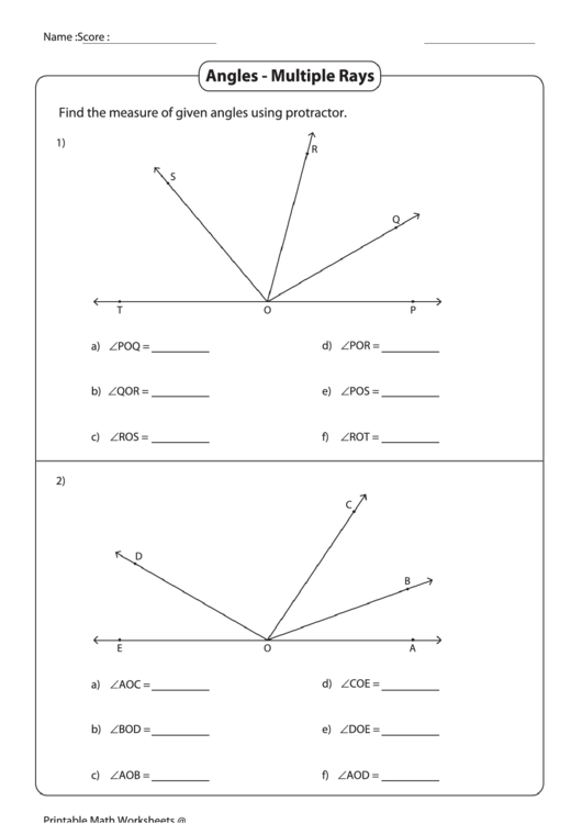 Angles - Multiple Rays Worksheet Printable pdf