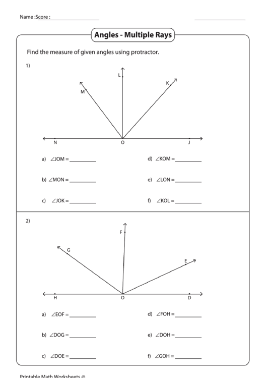 Angles - Multiple Rays Worksheet Template Printable pdf