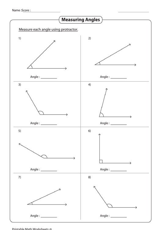 worksheet for measuring angles with protractor