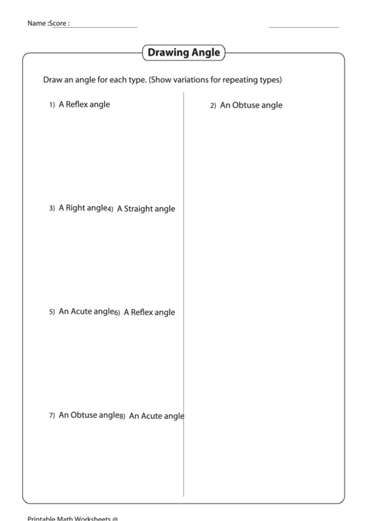Drawing Angles Worksheet Printable pdf