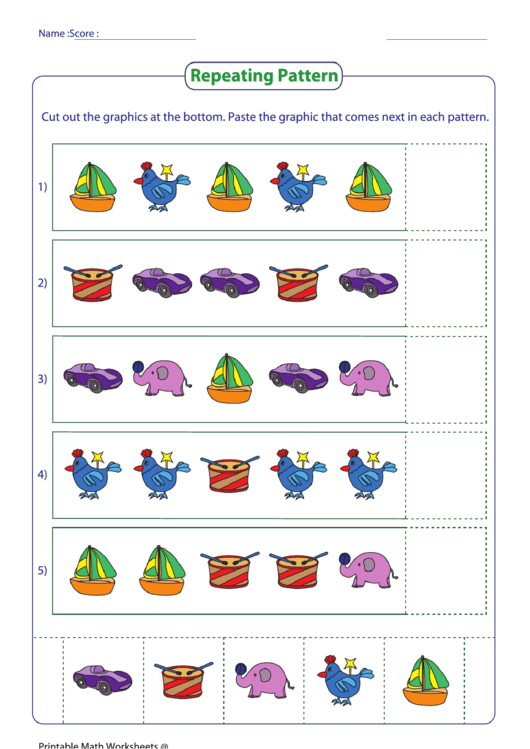 Repeating Pattern Worksheet - Toys Printable pdf