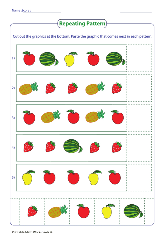 Repeating Pattern Worksheet - Fruit printable pdf download