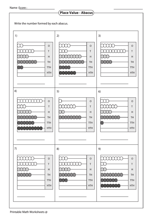 Place Value - Abacus Printable pdf