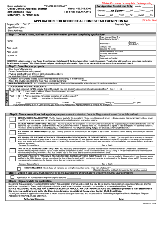 Application For Residential Homestead Exemption Form Printable Pdf Download